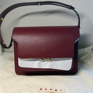Marni Trunk Bag Medium Saffiano Leather Red Burgundy